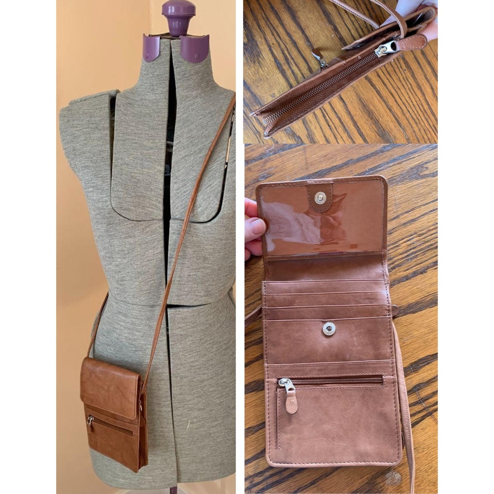 Vintage Genuine Leather Crossbody Cell Phone Wallet Purse Brown Slim Travel Bag